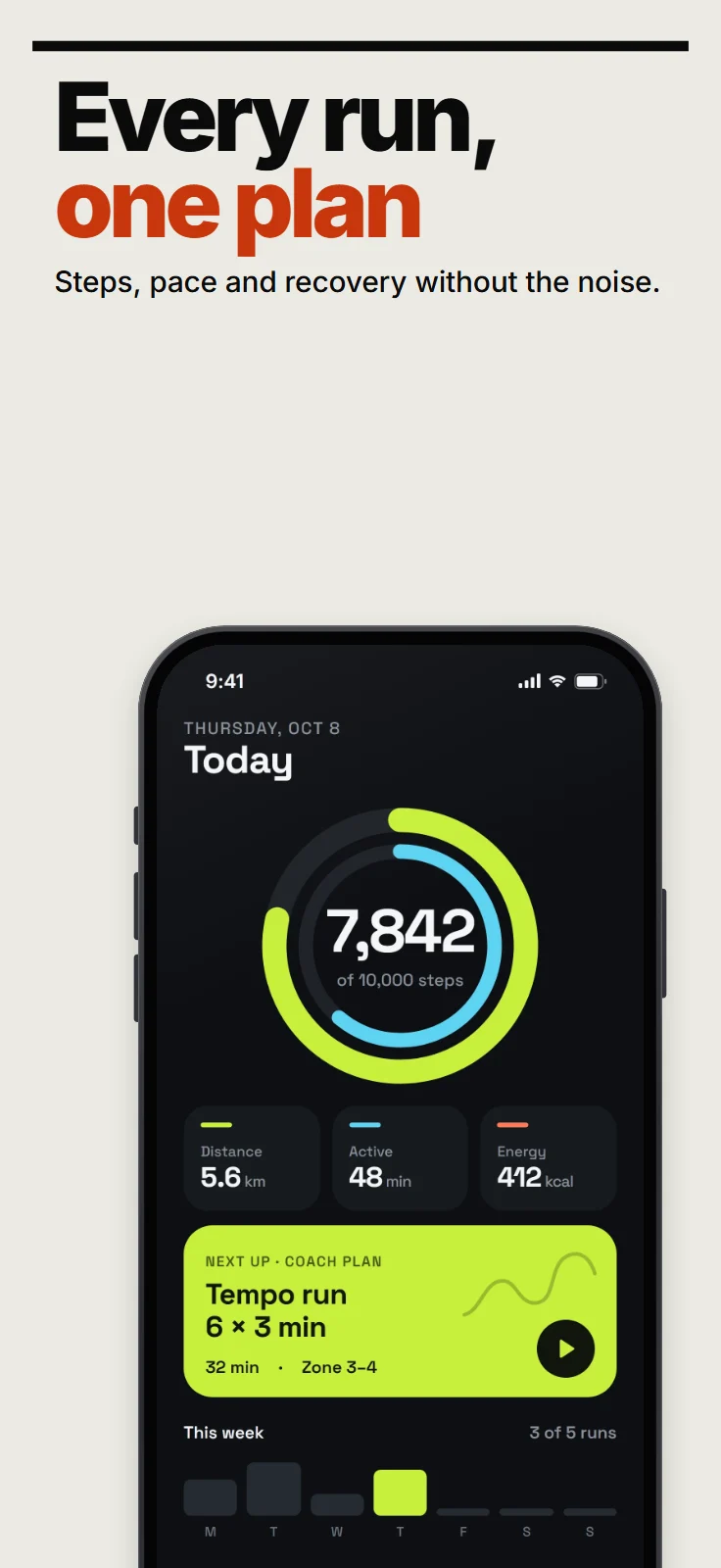 An App Store screenshot for Tempo, an invented fitness app, made in ShipShots at the iPhone 6.9″ size.